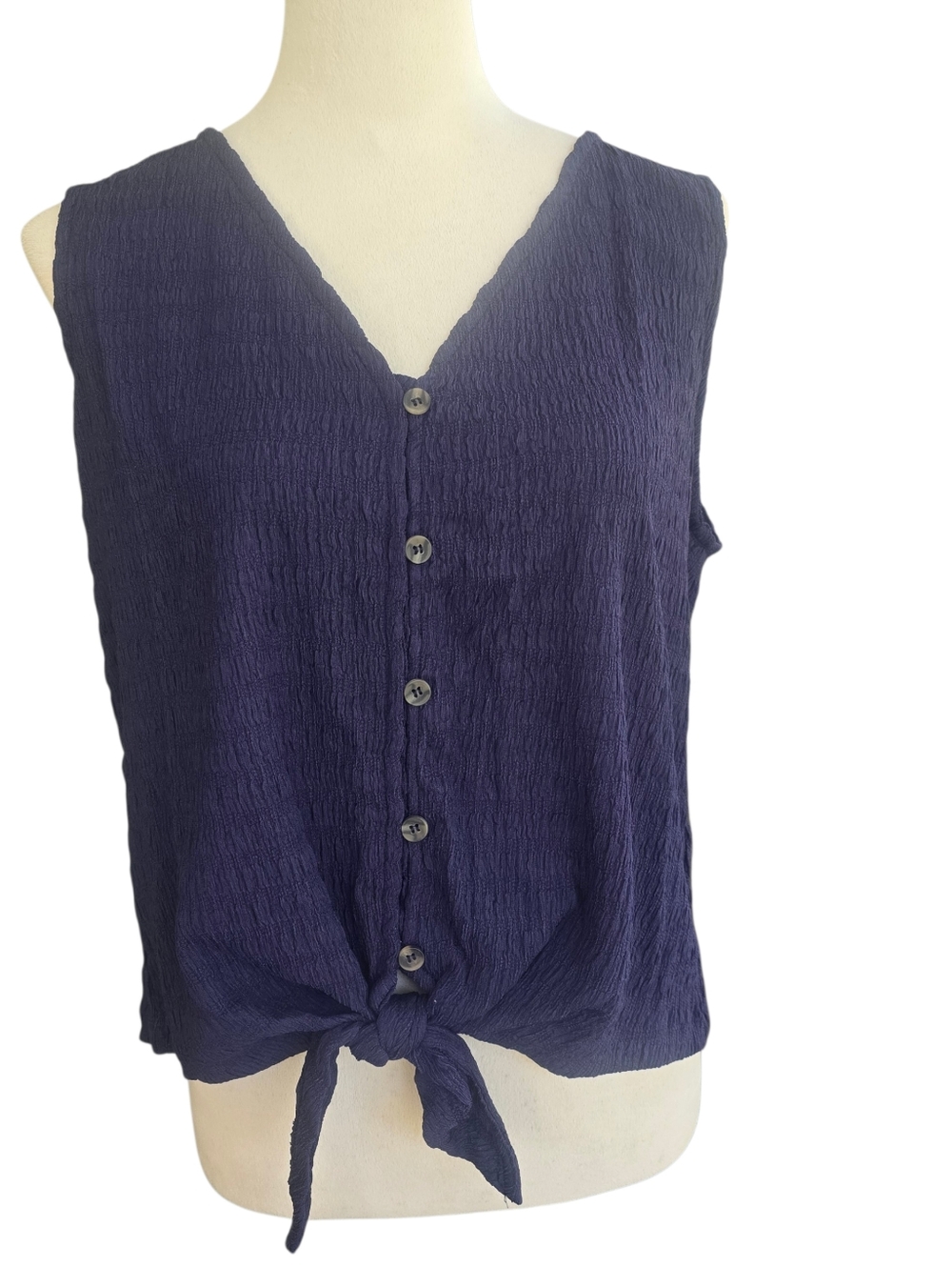 Sanctuary Navy Blue Button-Front Tie Hem Tank Top Size XL NWT
